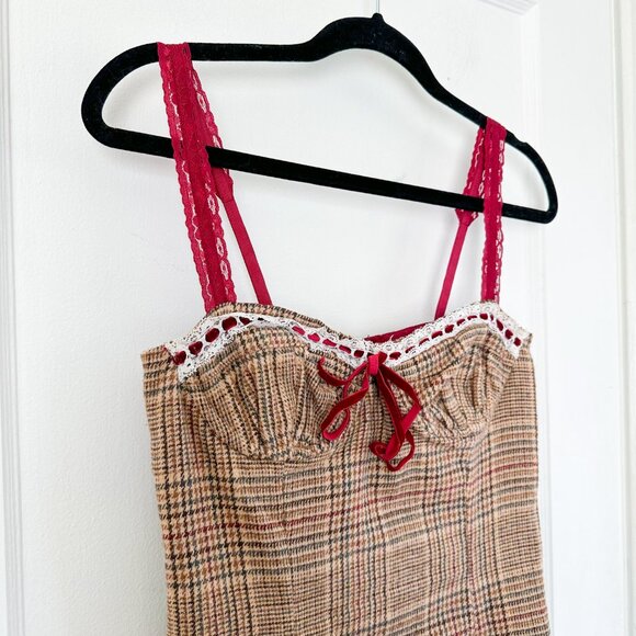With‎ Jean | Ryder Mini Corset Lace-up Dress in Plaid Brown Check Small - Picture 7 of 10